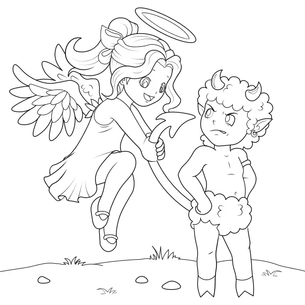 O anjo provoca o diabo | Desenhos para colorir online para crianças