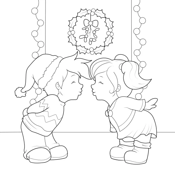 Um beijo debaixo do azevinho | Desenhos para colorir online para crianças