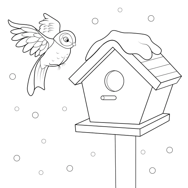 Casinha de pássaros com um pássaro | Desenhos para colorir online para crianças