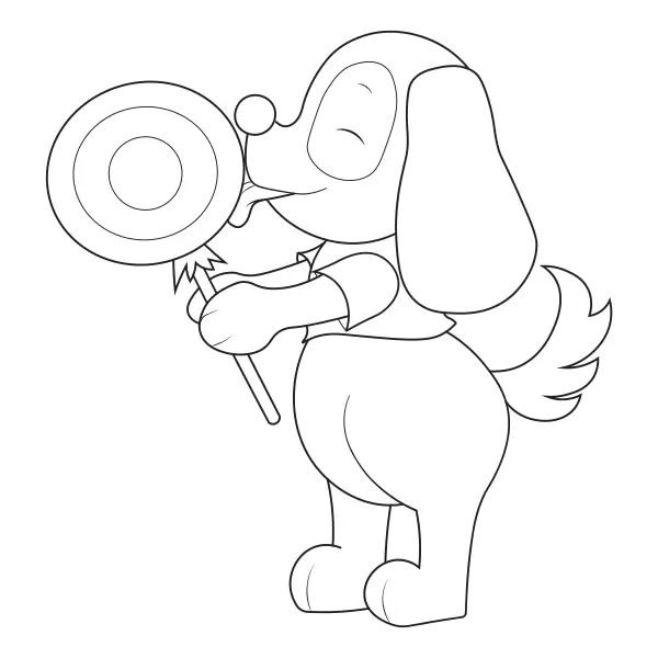 Cão com um chupa-chupa | Desenhos para colorir online para crianças