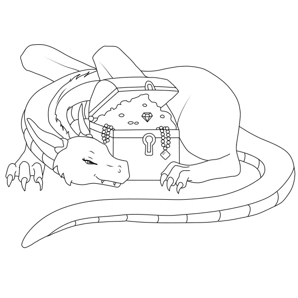 O dragão com o tesouro | Desenhos para colorir online para crianças