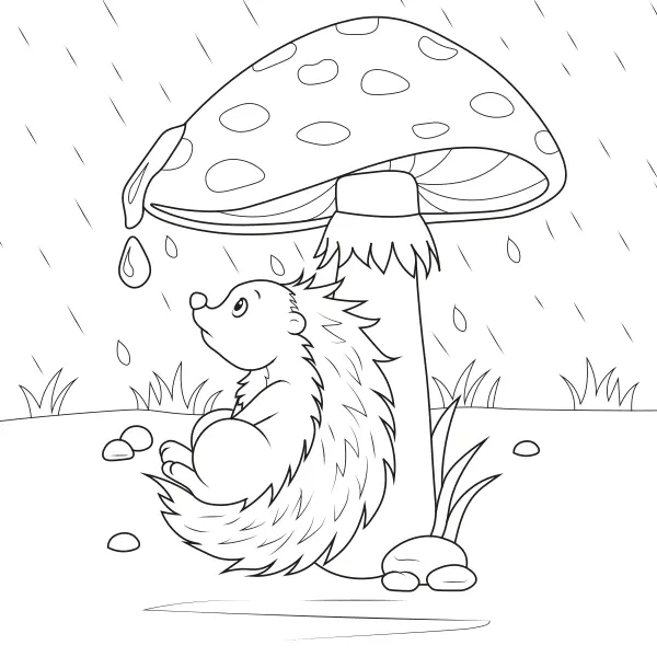 Um ouriço debaixo do cogumelo | Desenhos para colorir online para crianças