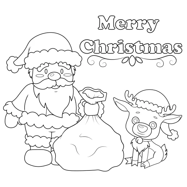 Papai Noel com a reninha | Desenhos para colorir online para crianças