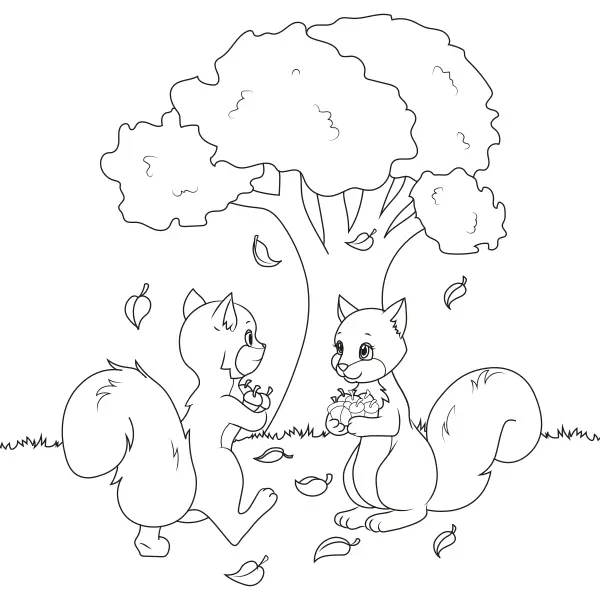 Esquilos com nozes | Desenhos para colorir online para crianças