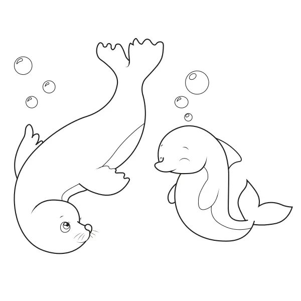 Foca e golfinho | Desenhos para colorir online para crianças