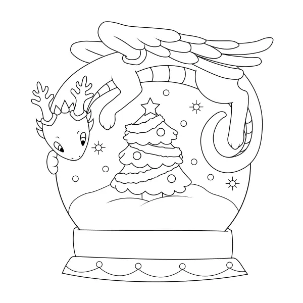 Um dragão numa bola de Natal | Desenhos para colorir online para crianças