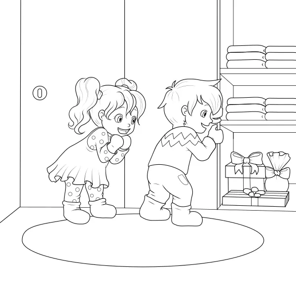 As crianças encontraram os presentes | Desenhos para colorir online para crianças