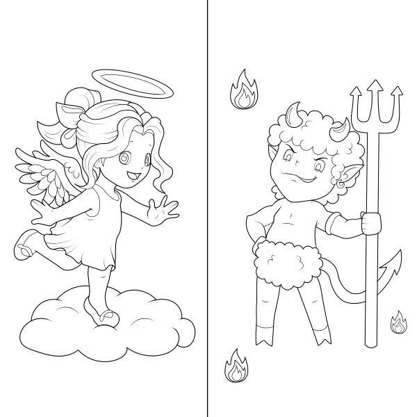 O anjo e o diabinho | Desenhos para colorir online para crianças