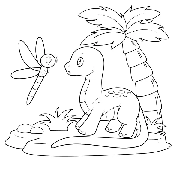 Dinossauro – Diplodoco e libélula | Desenhos para colorir online para crianças