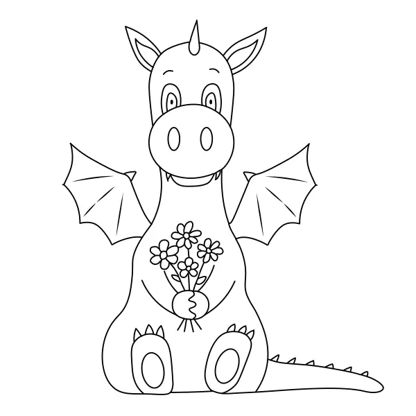 Dragão com flores | Desenhos para colorir online para crianças