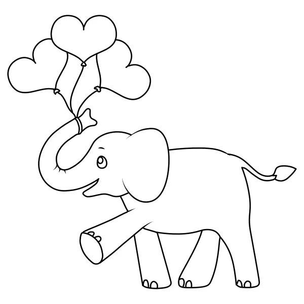 Elefantinho com balões em forma de coração | Desenhos para colorir online para crianças
