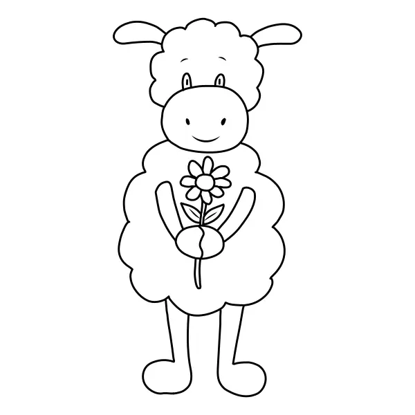 Cordeirinho com uma flor | Desenhos para colorir online para crianças