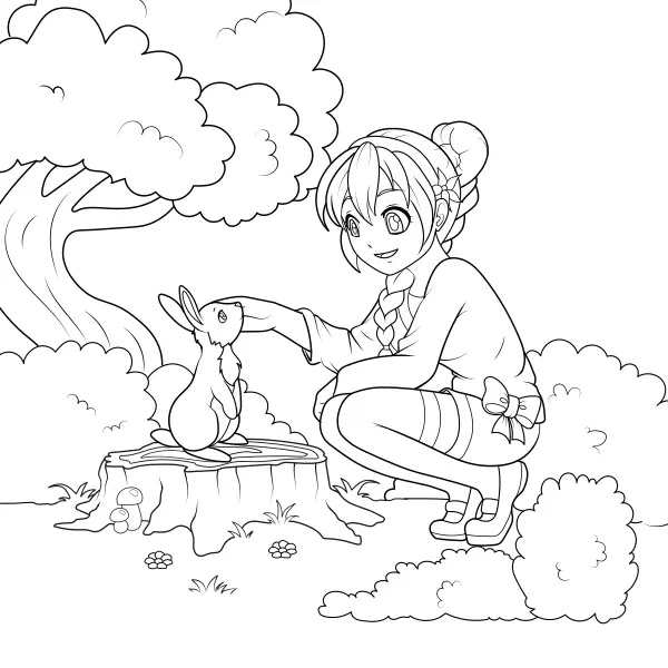 Menina com coelhinho | Desenhos para colorir online para crianças