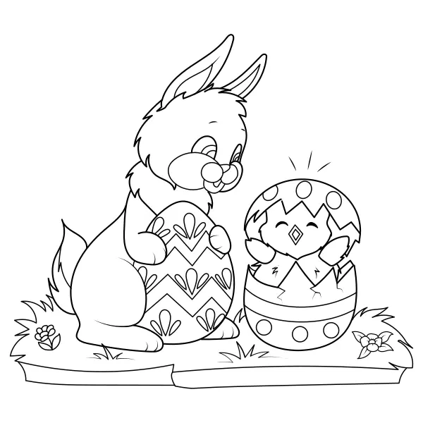 Coelhinho da Páscoa com um pintinho | Desenhos para colorir online para crianças