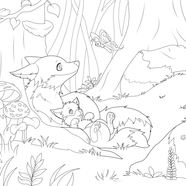 Raposas na floresta | Desenhos para colorir online para crianças