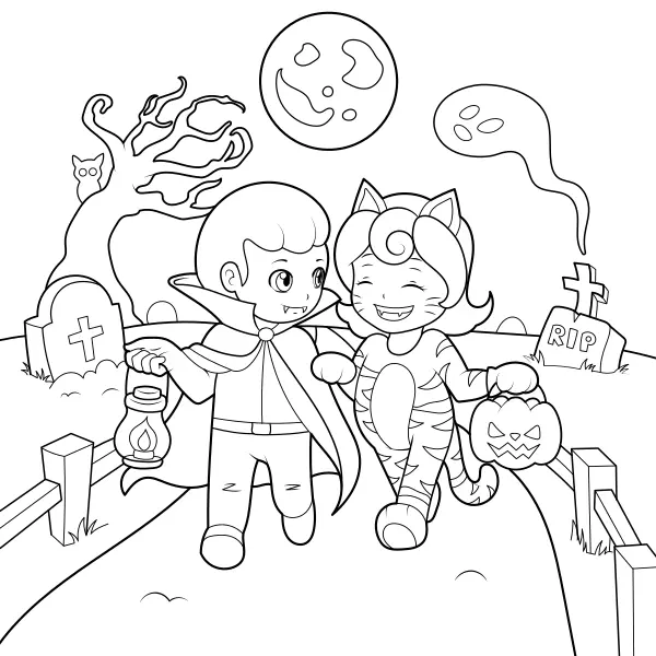 Crianças no Halloween | Desenhos para colorir online para crianças