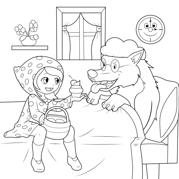 O Capuchinho Vermelho e o Lobo | Desenhos para colorir online para crianças