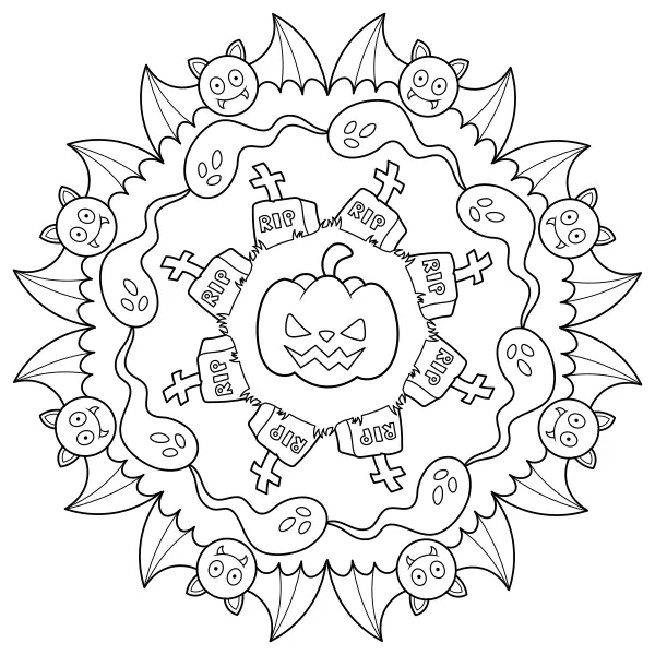 Mandala do Dia das Bruxas | Desenhos para colorir online para crianças