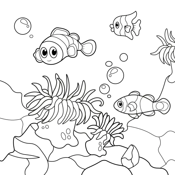 Peixe-palhaço e anémona | Desenhos para colorir online para crianças