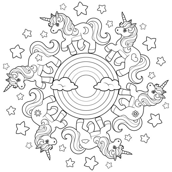 Mandala com unicórnios | Desenhos para colorir online para crianças