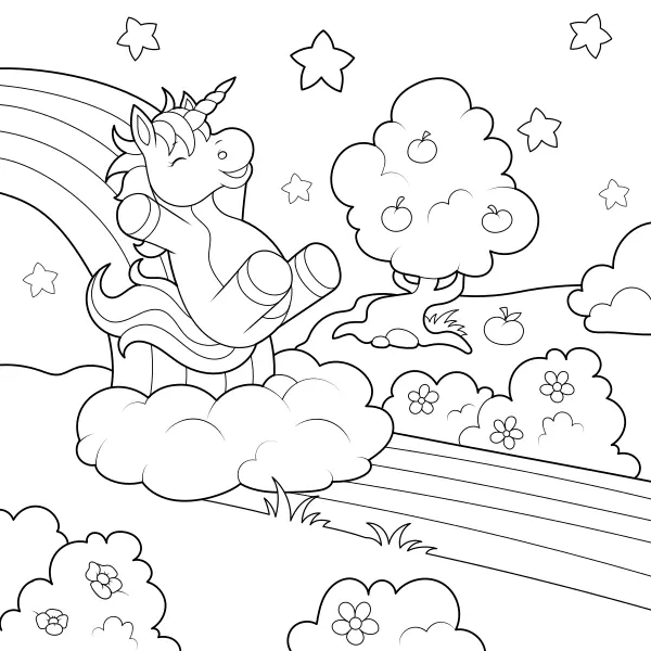 Um unicórnio a deslizar pelo arco-íris | Desenhos para colorir online para crianças
