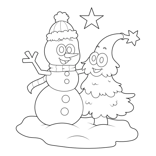 Boneco de neve e árvore de Natal | Desenhos para colorir online para crianças