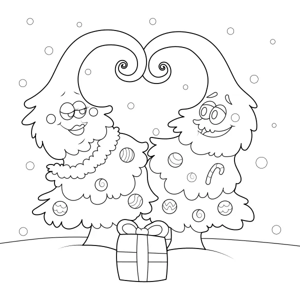 Árvores de Natal apaixonadas | Desenhos para colorir online para crianças