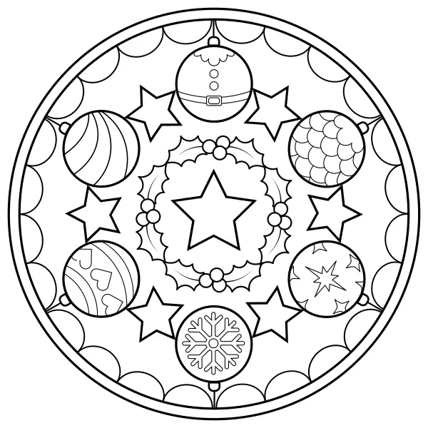 Mandala com bolas de Natal | Desenhos para colorir online para crianças