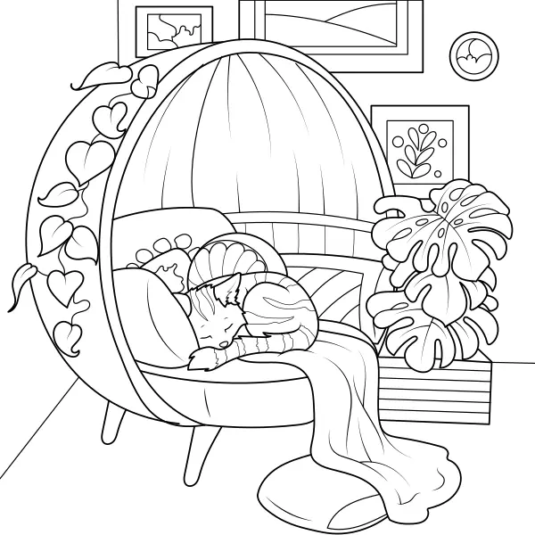 Um gato num quarto acolhedor | Desenhos para colorir online para crianças