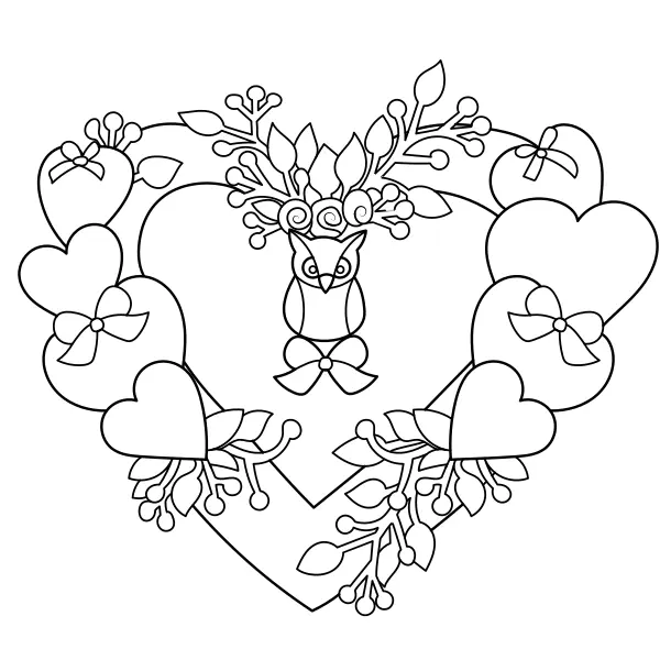 Decoração em forma de coração com uma coruja | Desenhos para colorir online para crianças