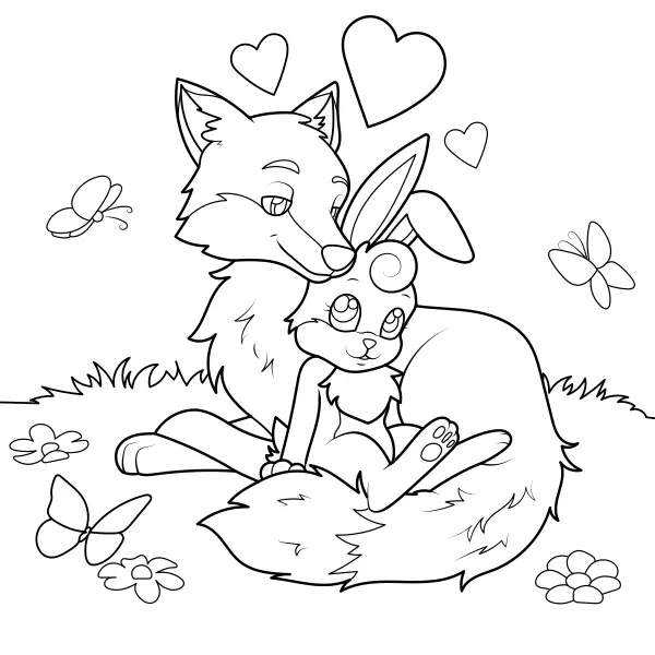 A raposa e o coelho gostam um do outro | Desenhos para colorir online para crianças