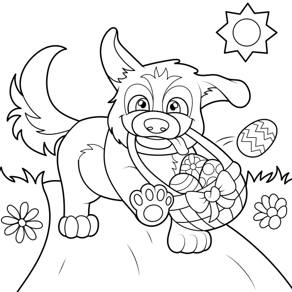 O cão carrega ovos de Páscoa | Desenhos para colorir online para crianças