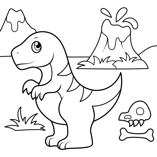 O dinossauro e o vulcão | Desenhos para colorir online para crianças