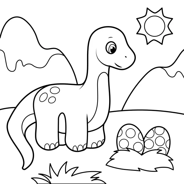 O dinossauro guarda os ovos | Desenhos para colorir online para crianças