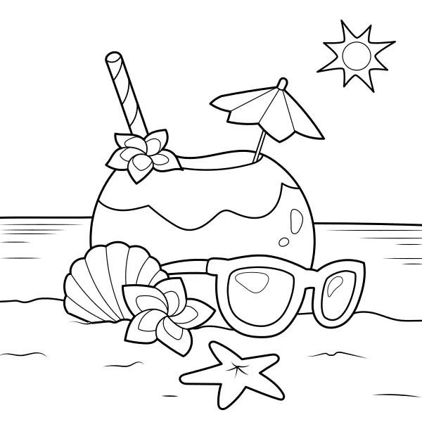 Bebida de coco na praia | Desenhos para colorir online para crianças
