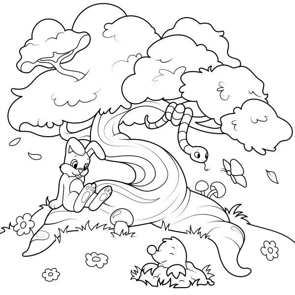 Animais debaixo da árvore | Desenhos para colorir online para crianças