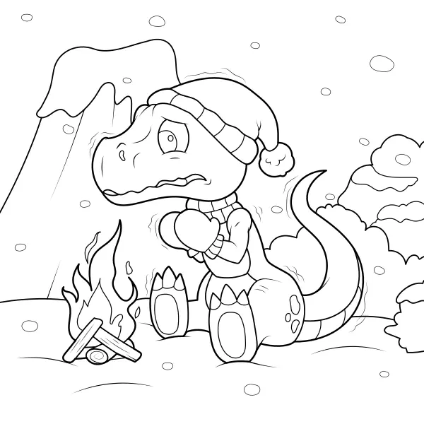 Dinossauro junto à fogueira | Desenhos para colorir online para crianças