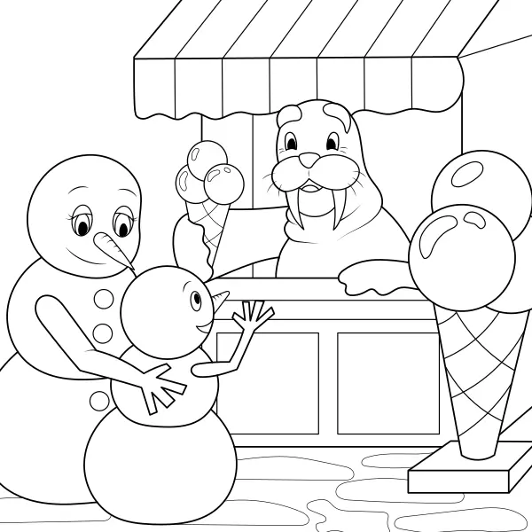 Os bonecos de neve compram gelados | Desenhos para colorir online para crianças