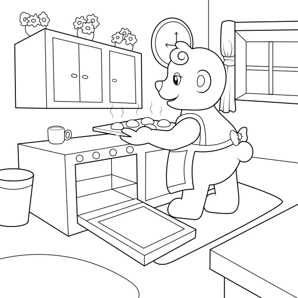 O urso está a fazer bolos | Desenhos para colorir online para crianças