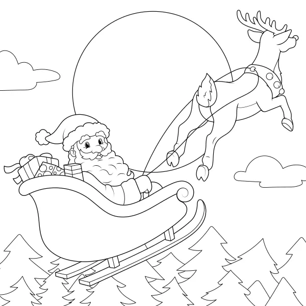 O Pai Natal com a sua rena | Desenhos para colorir online para crianças