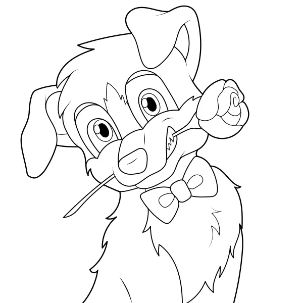 Cão com uma rosa | Desenhos para colorir online para crianças