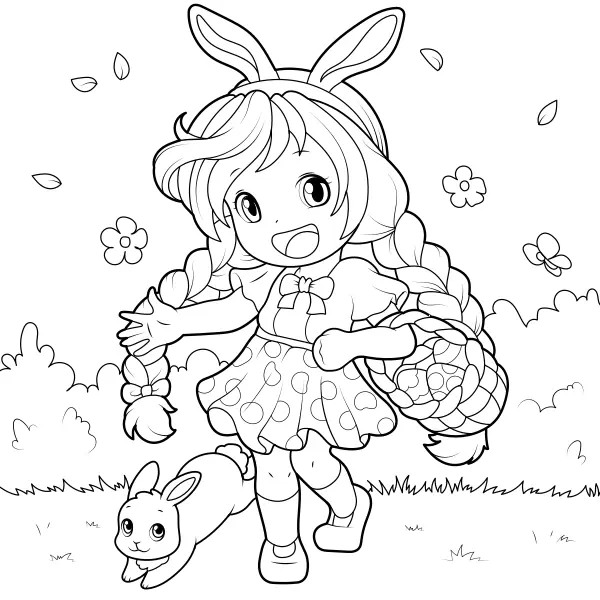 Uma menina fofa na Páscoa | Desenhos para colorir online para crianças