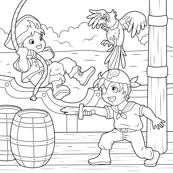Os piratas estão a divertir-se | Desenhos para colorir online para crianças