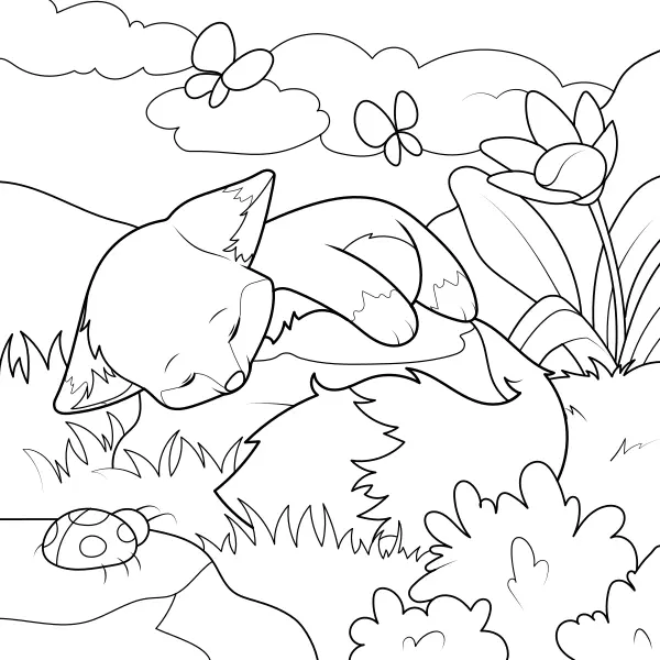 A raposa adormecida | Desenhos para colorir online para crianças