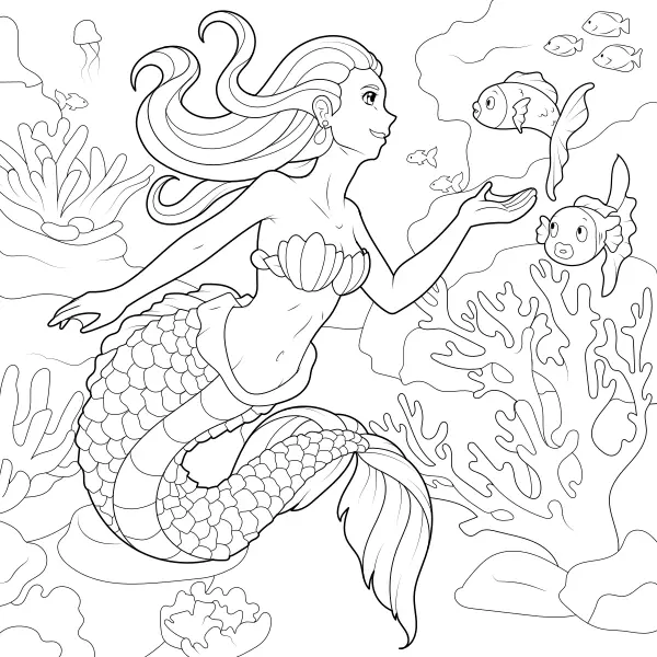 Sereia com peixes | Desenhos para colorir online para crianças