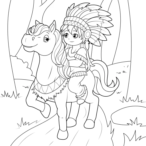 Uma índia a cavalo | Desenhos para colorir online para crianças