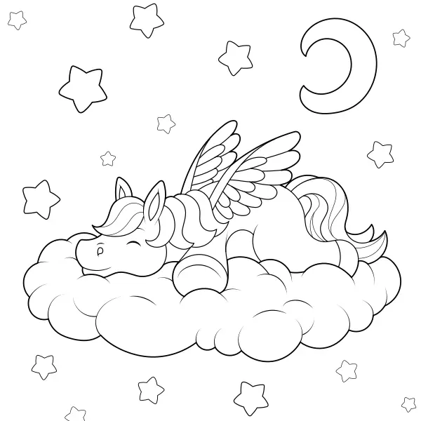 O unicórnio adormecido | Desenhos para colorir online para crianças