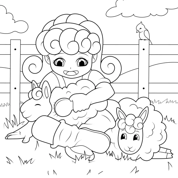 A rapariga está a tosquiar as ovelhas | Desenhos para colorir online para crianças