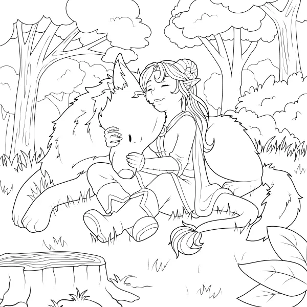 Rapariga de fantasia com um lobo | Desenhos para colorir online para crianças