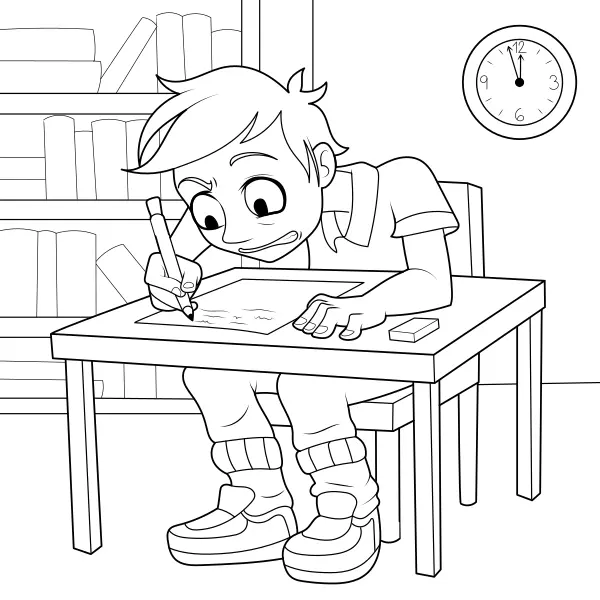 O rapaz está a fazer um teste | Desenhos para colorir online para crianças